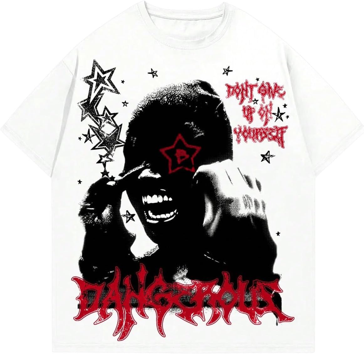 SHENHE Men's Y2k Star Letter Graphic Tee Shirt Crew Neck Short Sleeve Summer Streetwear Top