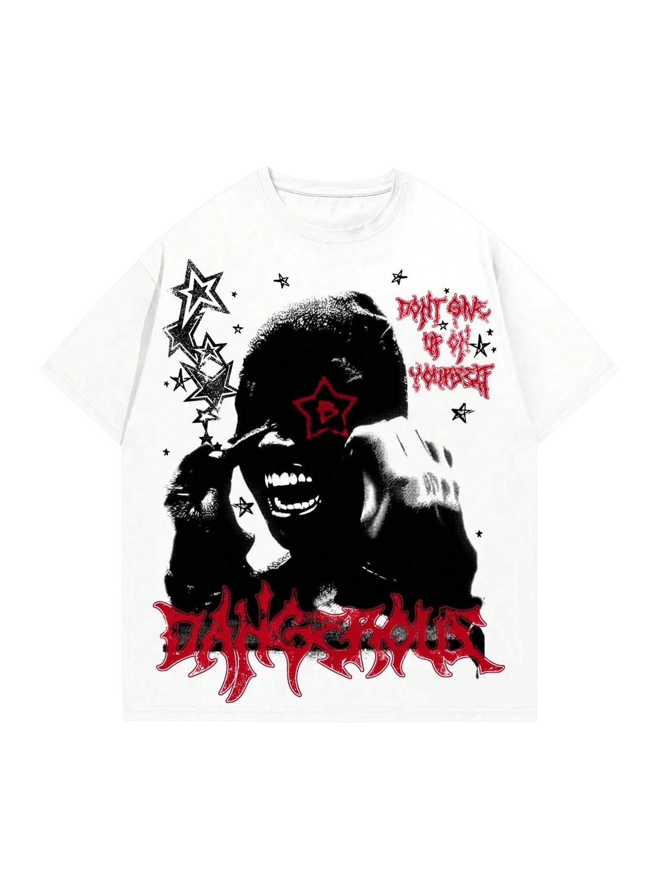 SHENHE Men's Y2k Star Letter Graphic Tee Shirt Crew Neck Short Sleeve Summer Streetwear Top