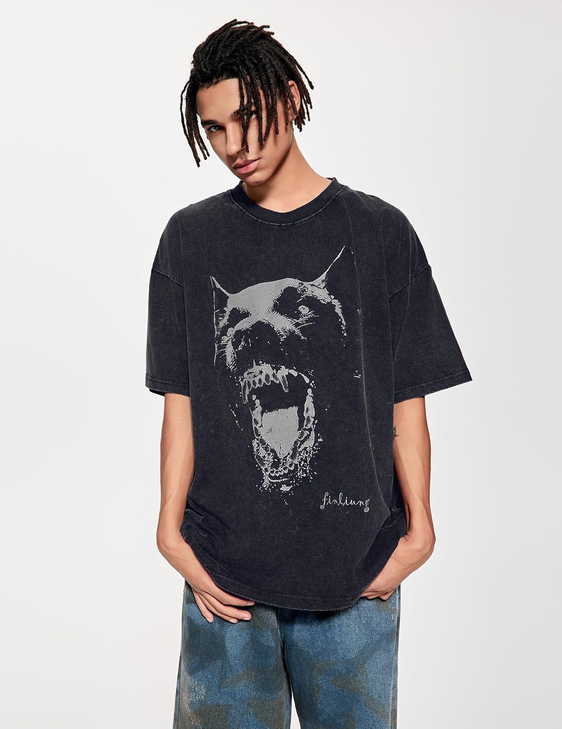 Vamtac Mens Oversized Washed Dog Graphic Tees Casual Summer Tops Streetwear Aesthetic T-Shirt Unisex