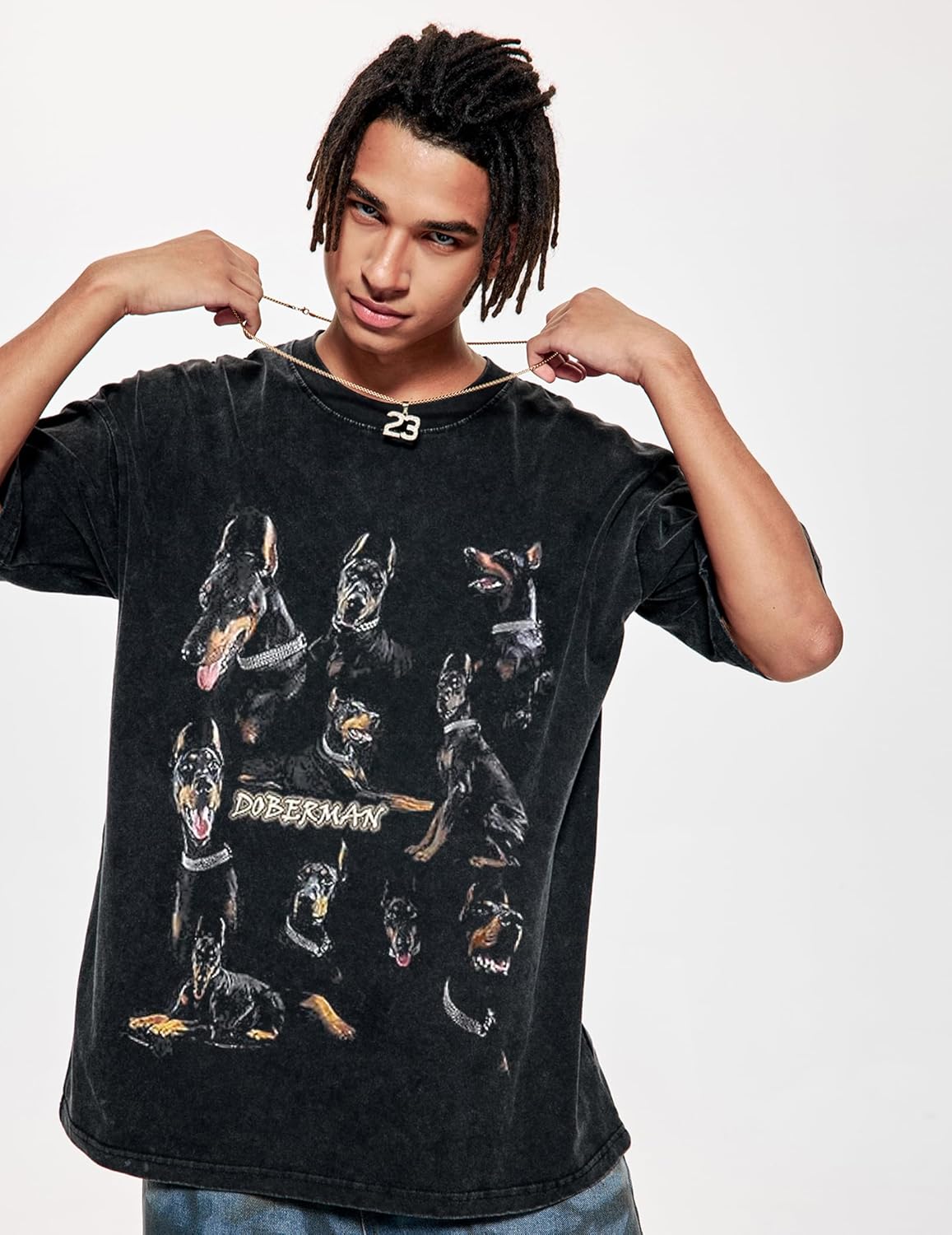Vamtac Doberman Graphic Tees Oversized Washed Dog T Shirts Vintage Cotton Short Sleeve Summer Top Streetwear
