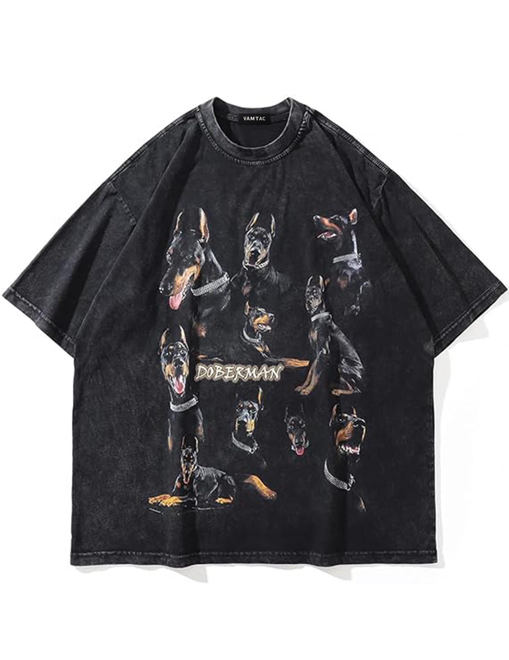Vamtac Doberman Graphic Tees Oversized Washed Dog T Shirts Vintage Cotton Short Sleeve Summer Top Streetwear