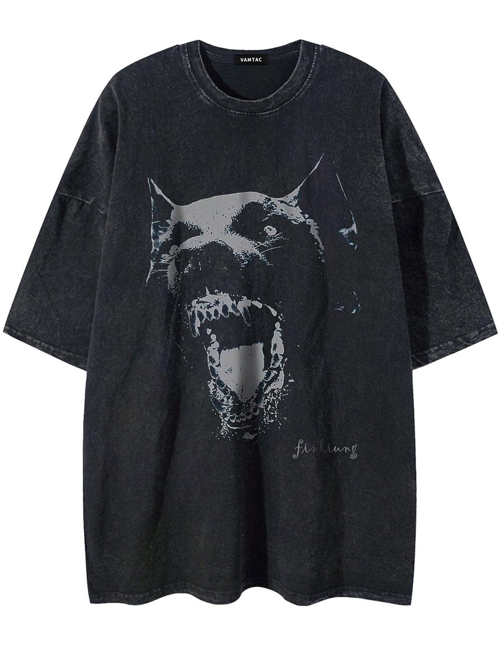 Vamtac Mens Oversized Washed Dog Graphic Tees Casual Summer Tops Streetwear Aesthetic T-Shirt Unisex