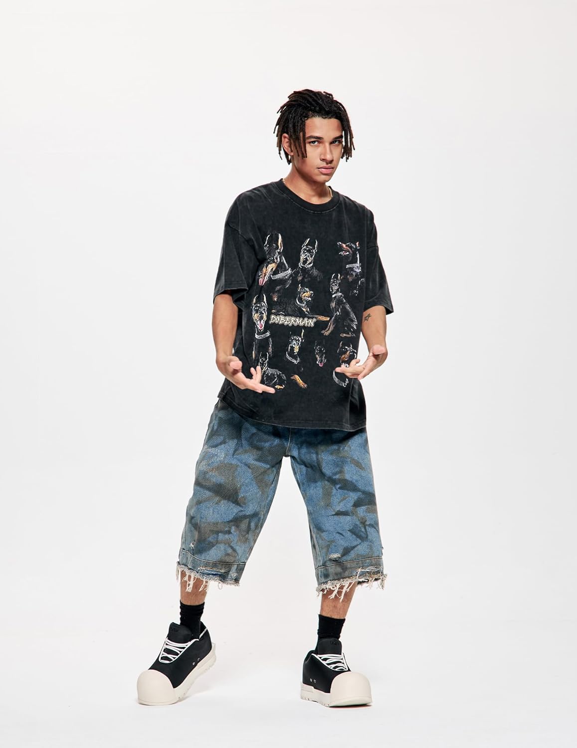 Vamtac Doberman Graphic Tees Oversized Washed Dog T Shirts Vintage Cotton Short Sleeve Summer Top Streetwear