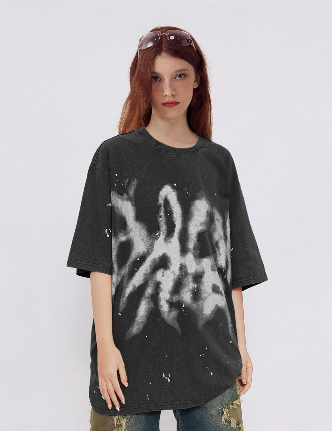 Vamtac Mens Oversized Graphic Tees Y2k Vintage Washed Graffiti Tie Dye Short Sleeve Shirts Streetwear Tops Unisex