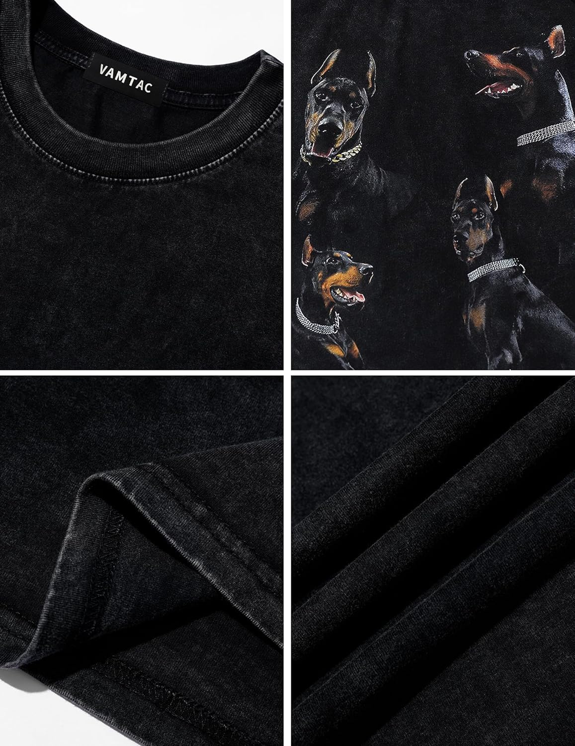 Vamtac Doberman Graphic Tees Oversized Washed Dog T Shirts Vintage Cotton Short Sleeve Summer Top Streetwear
