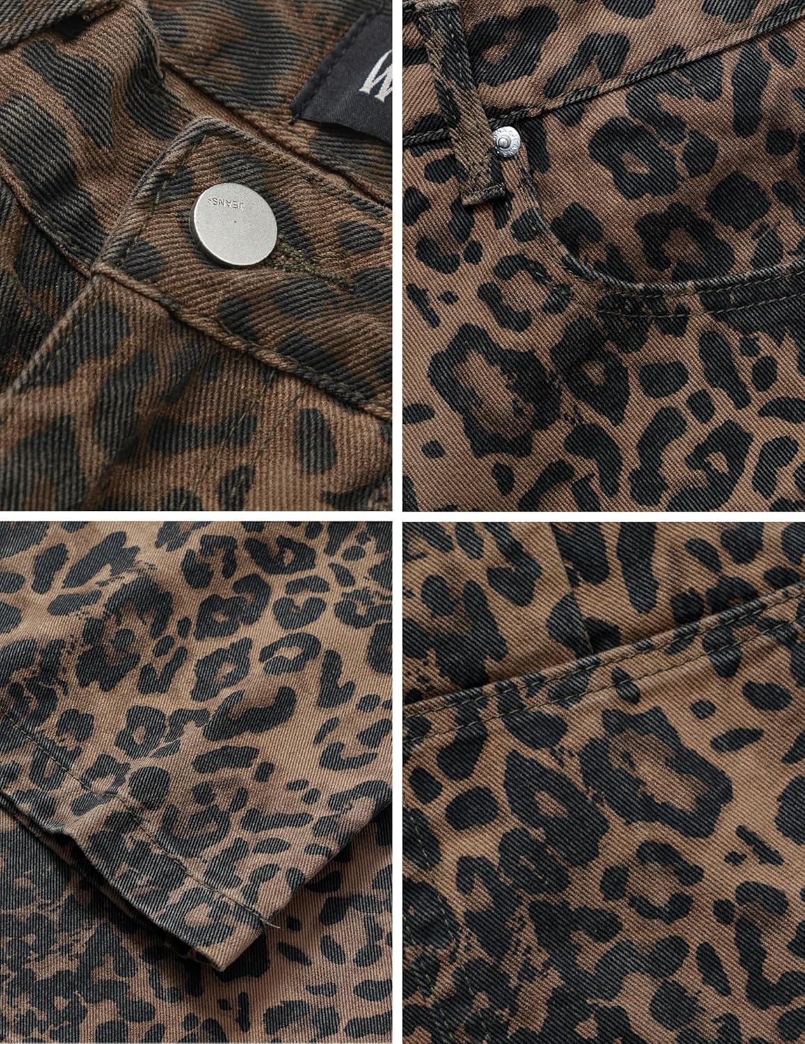 Vamtac Leopard Print Pants for Women Y2k Leopard Straight Leg Trousers Cropped Jeans Baggy Cheetah Pants Streetwear